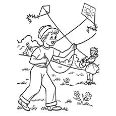 Coloriage de cerf-volant volant en saison estivale