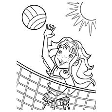 Petite fille jouant au beach-volley en coloriage d'été