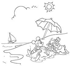 Coloriage de Mickey Mouse et Donald Duck profitant de l'été gratuit