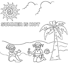 Coloriage imprimable d'été des enfants jouant avec le ballon