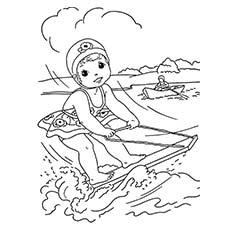Feuille de coloriage d'été pour les skieurs nautiques pendant le pique-nique 