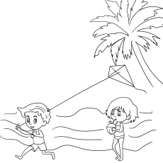 Coloriage des enfants sur la plage pendant l'été 