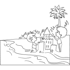 Feuille d'été et enfants jouant à colorier feuille imprimable