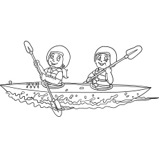 Coloriage d'été garçon et fille canoë sur la plage