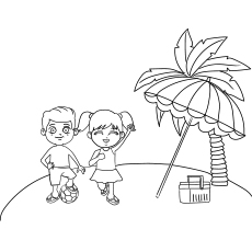 Coloriage d'enfants jouant sur la plage en été