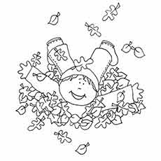 Les 35 meilleures pages à colorier d'automne que votre enfant adorera colorier 52 Hanna jouant avec des feuilles en coloration de saison d'automne