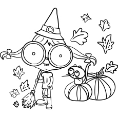 Les 35 meilleures pages à colorier d'automne que votre enfant adorera colorier 71 Coloriage de sorcière balayant les feuilles de citrouille en automne