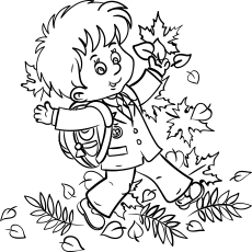 Les 35 meilleures pages à colorier d'automne que votre enfant adorera colorier 70 Coloriage écolier appréciant les feuilles d'automne