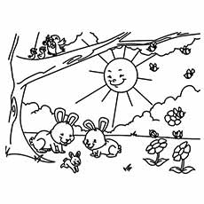 Lapins mignons jouant au printemps