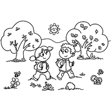 Imprimer la page de coloriage de deux enfants mignons marchant vers l'école