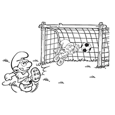 Coloriage Schtroumpfs jouant au football avec des amis