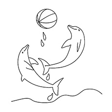 20 meilleures pages à colorier de dauphins pour vos petits 30 Coloriages Deux dauphins jouant dans l'eau avec une balle