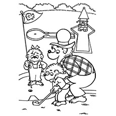 Coloriages de golf - Papa Bernstein Bear apprend à son frère et à sa sœur à jouer au golf