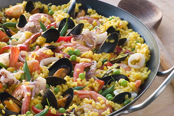 Moules pendant la grossesse - Paella rapide aux moules et crevettes