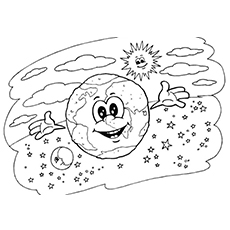 Feuille de coloriage Terre Lune et Soleil imprimable