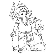 Coloriage de Ganesha - Ganesha avec son dard