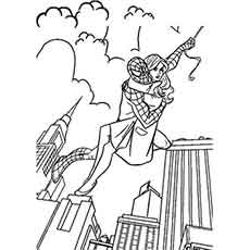 50 coloriages Spiderman 58 Spiderman aidant la fille à colorier