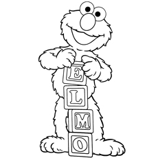 Elmo joue avec les blocs de l'alphabet épelant son nom Coloriages