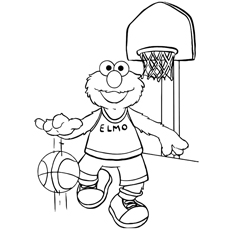 Coloriages Elmo jouant au basket