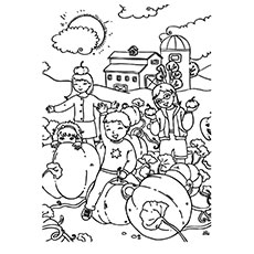 Coloriages d'enfants jouant avec de la citrouille