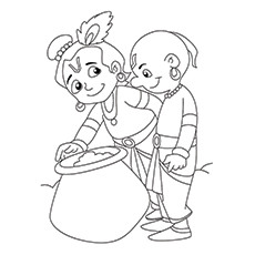 10 magnifiques pages à colorier de Lord Krishna pour les tout-petits 17 Coloriages Lord Krishna - Krishna With Sudama