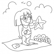 Top 10 coloriages d'étoiles de mer pour vos petits 23 Une fille sur la plage avec des étoiles de mer