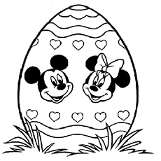 Coloriage de Minnie et Mickey face à l'oeuf de Pâques