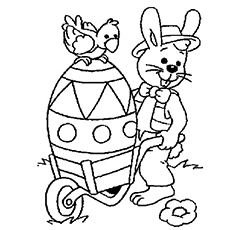 Coloriage Lapin pousse le chariot sur le coloriage de Pâques 
