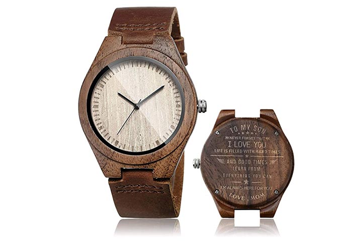 Montre-bracelet à quartz analogique en cuir de vachette noyer pour hommes de CUCOL