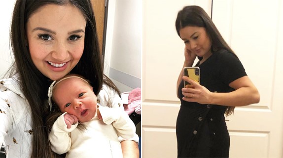 Catherine Giudici Lowe porte une ceinture abdominale post-partum pour 's'assurer que mes organes reviennent' 10 À quoi s'attendre Logo