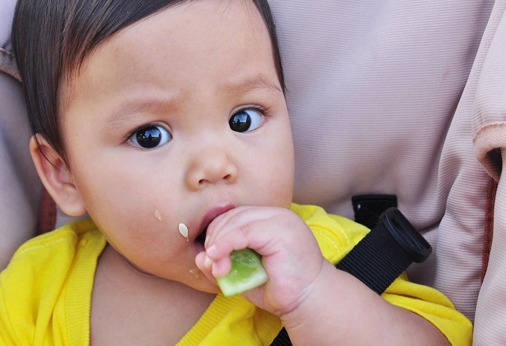 Donner du concombre aux bébés - est-ce sécuritaire? 7 Un bébé mange un concombre