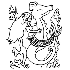 Coloriage sirène sur hippocampe imprimable