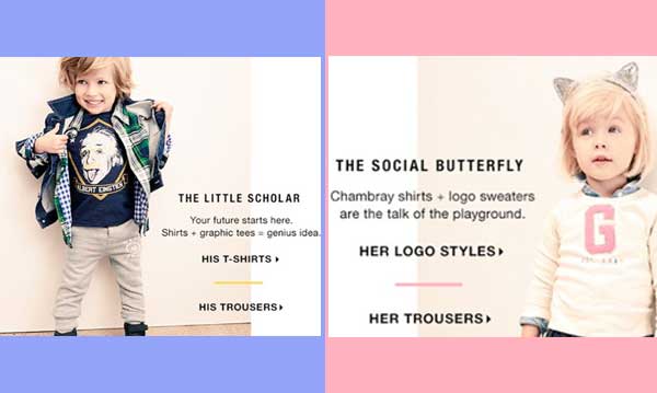 L'annonce Sexist Gap Kids présente un garçon «érudit» et une fille «papillon social» 3 L'annonce Sexist Gap Kids présente un garçon «érudit» et une fille «papillon social»