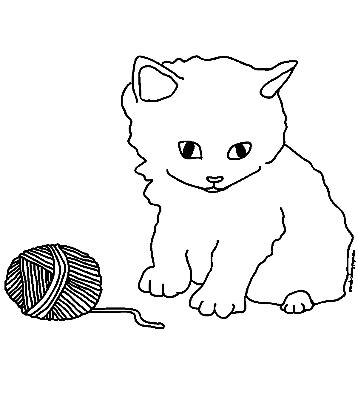 Раскраска кошка с клубком